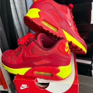 Nike Kids Red and Neon Yellow Sneakers